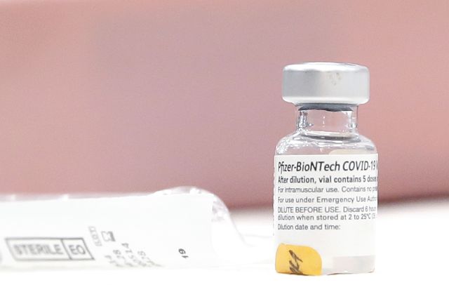 A vial of the Pfizer-BioNTech vaccine at Long Island Jewish Medical Center Northwell Health in New York City on December 14, 2020.